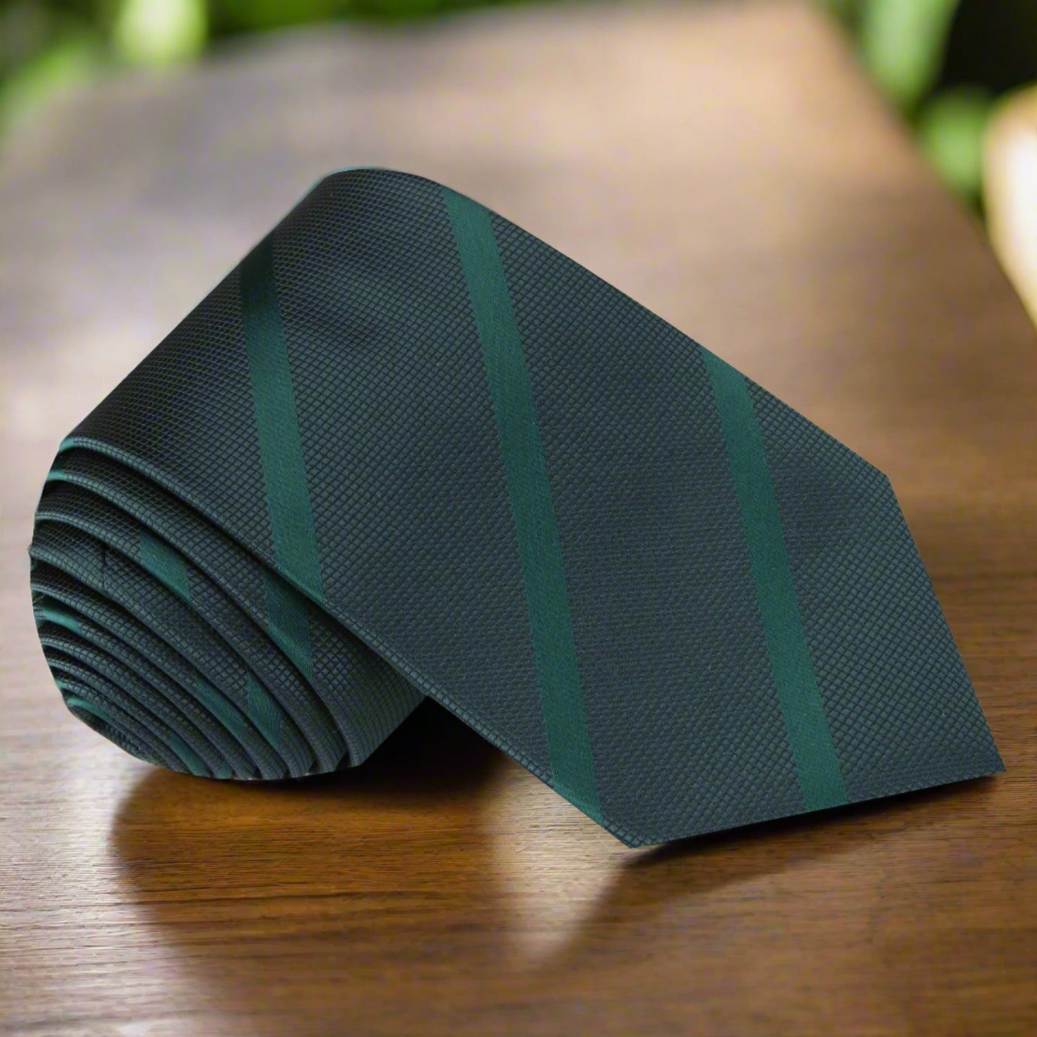 Single Tie:  Deep Green Stripe Tie