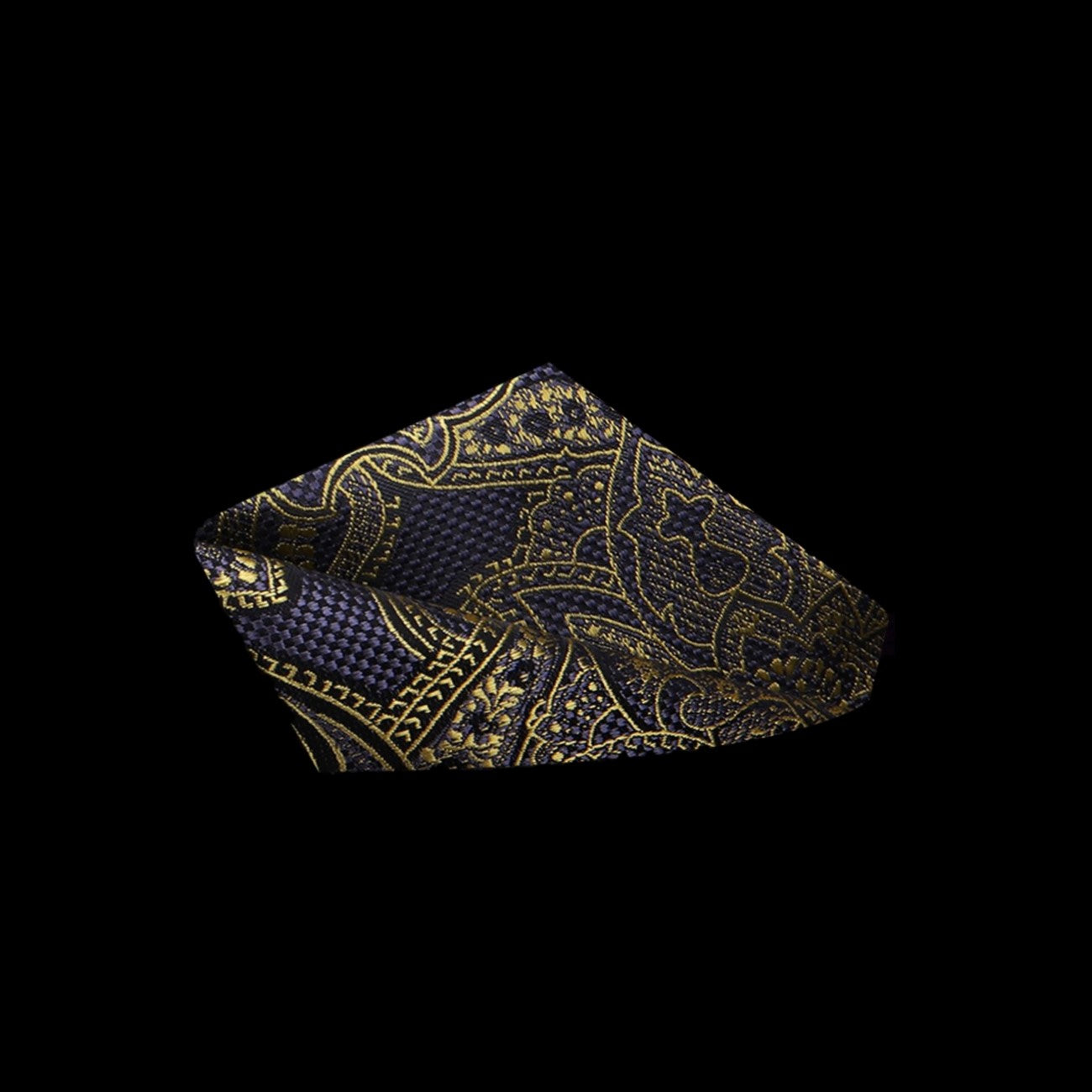 View 2: Deep Grey, Gold Paisley Pocket Square