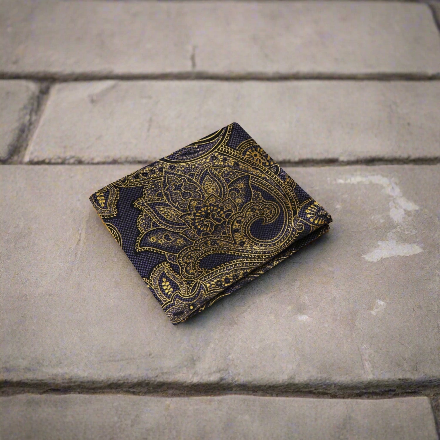 Deep Grey, Gold Paisley Pocket Square