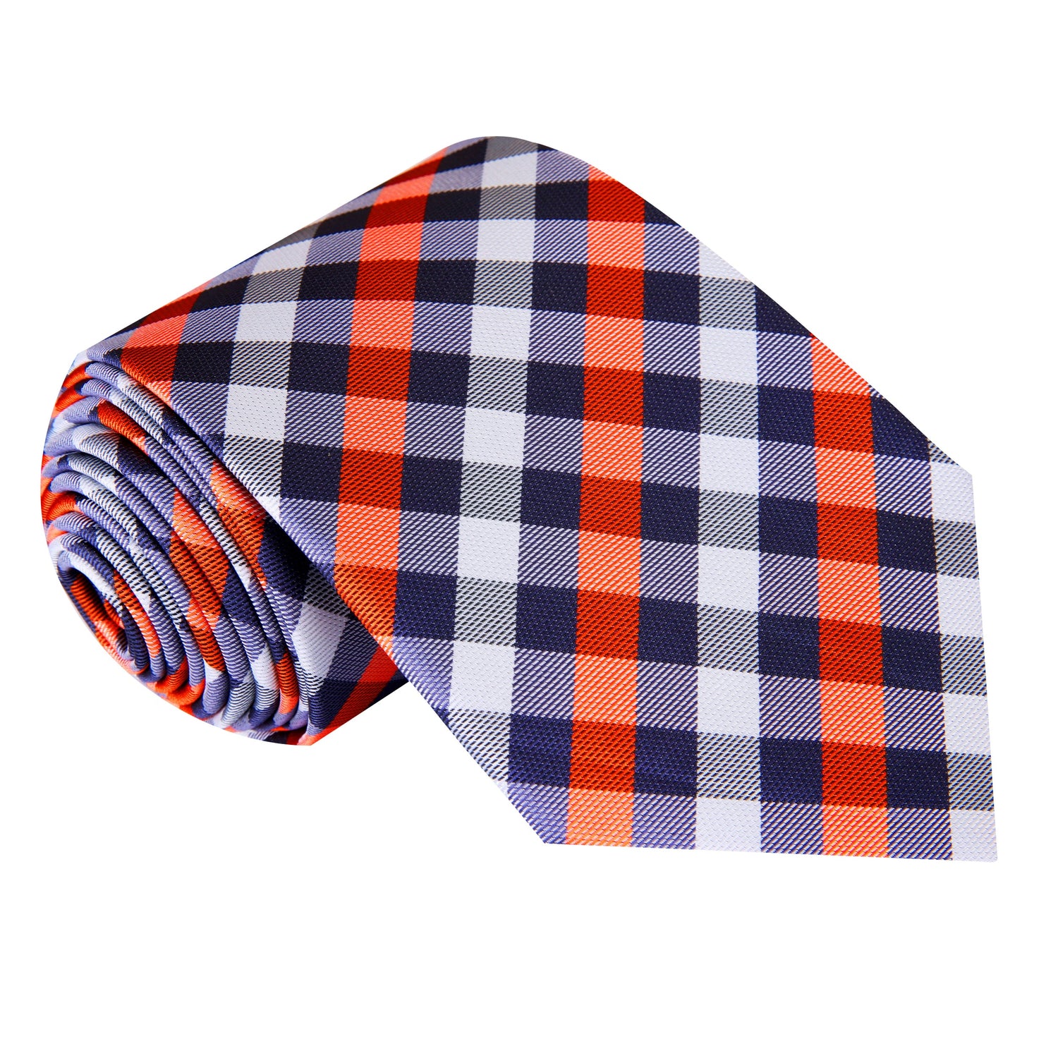 A Orange, Grey, White Small Geometric Checker Pattern Silk Necktie