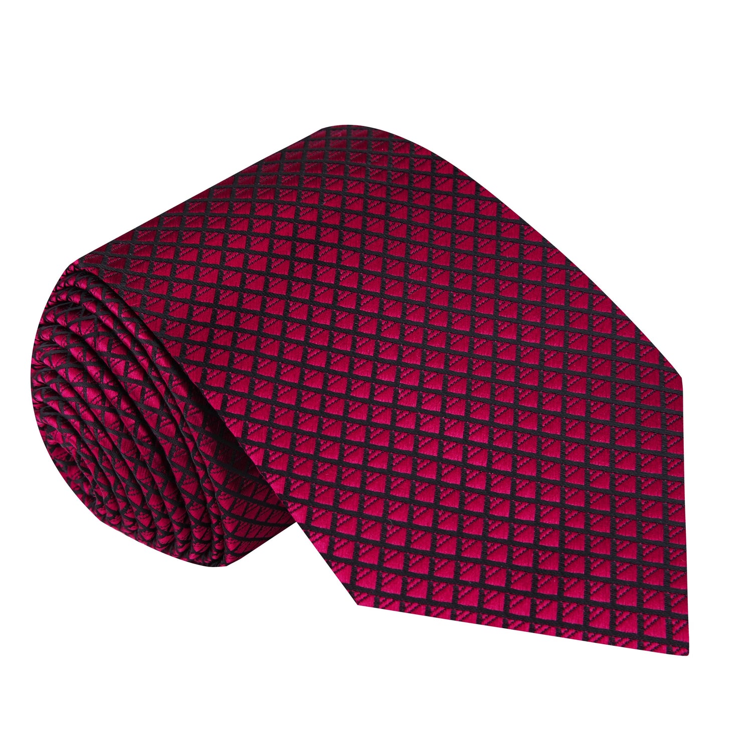 A Burgundy, Black Small Check Pattern Silk Necktie 
