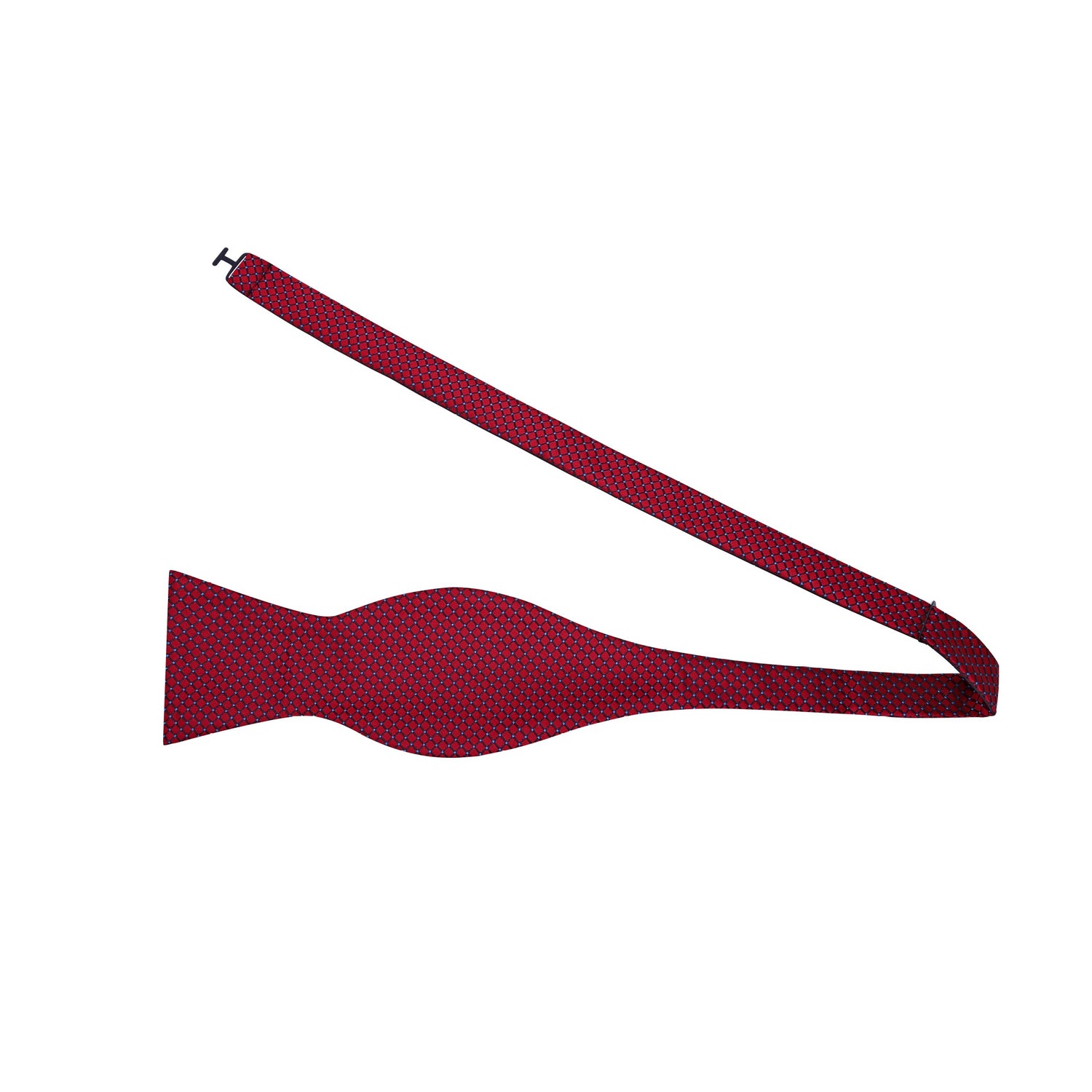 Self Tie Bow Tie: A Burgundy Small Geometric Diamond With Small Dots Pattern Silk Self Tie Bow Tie