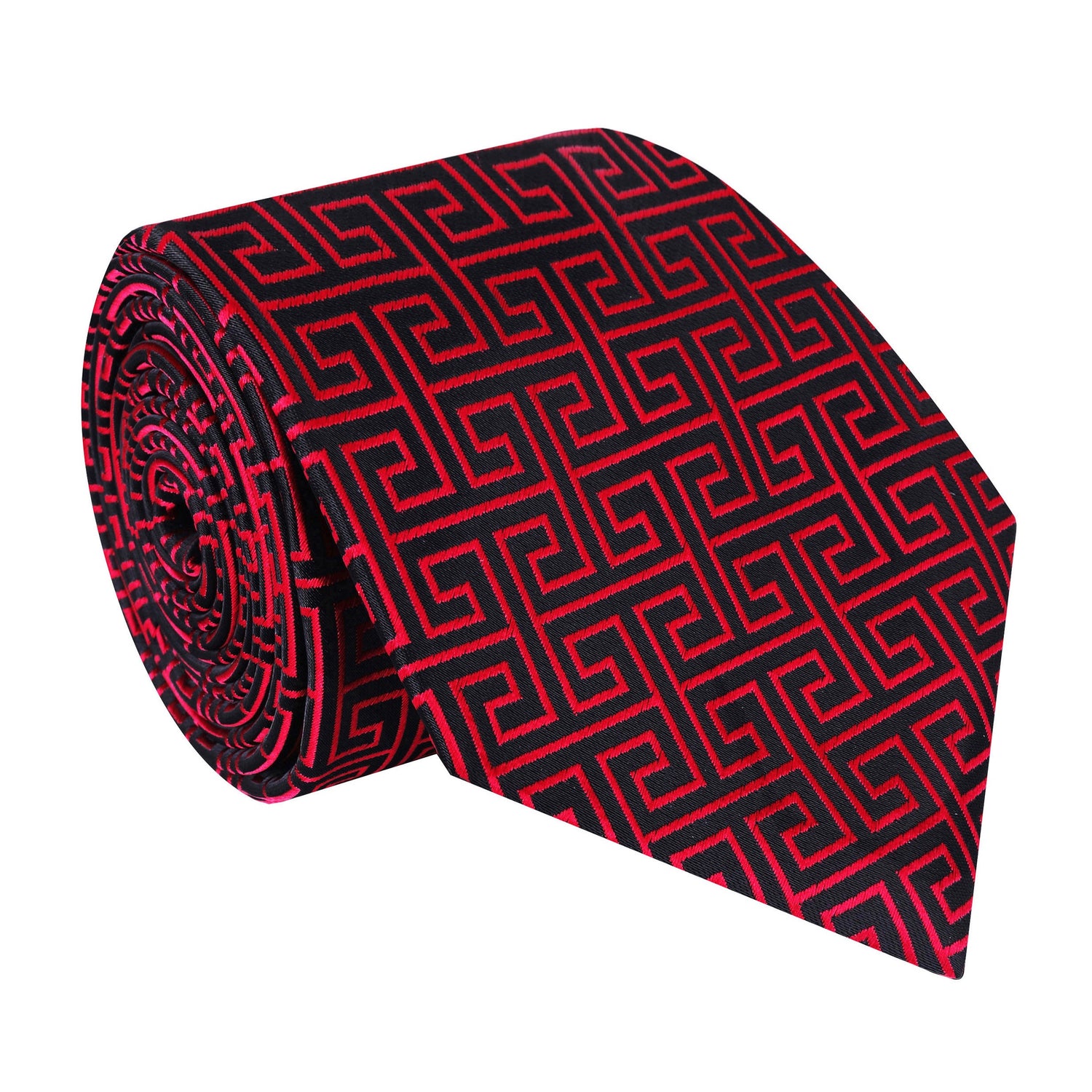 A Deep Red Geometric Pattern Silk Necktie