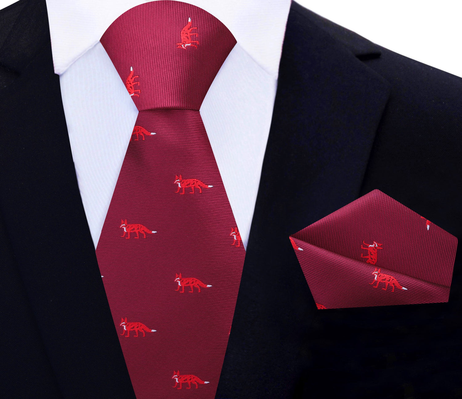 Main View: Deep Red, Red Fox Silk Necktie and Pocket Square