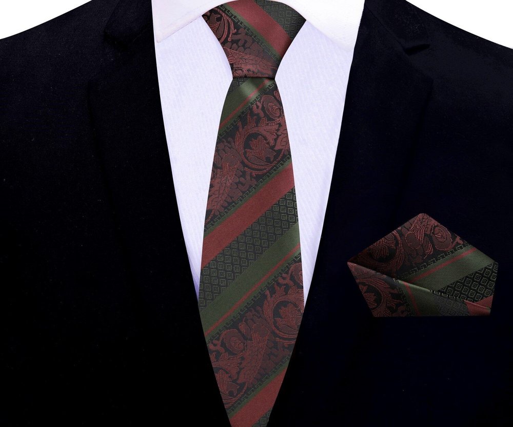 Red Wine Intricate Floral Thin Tie||Red Wine