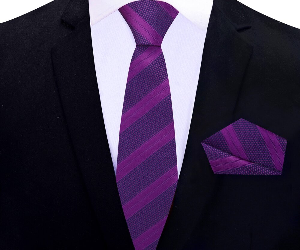 Shades of Purple Stripe Thin Tie and Pocket Square