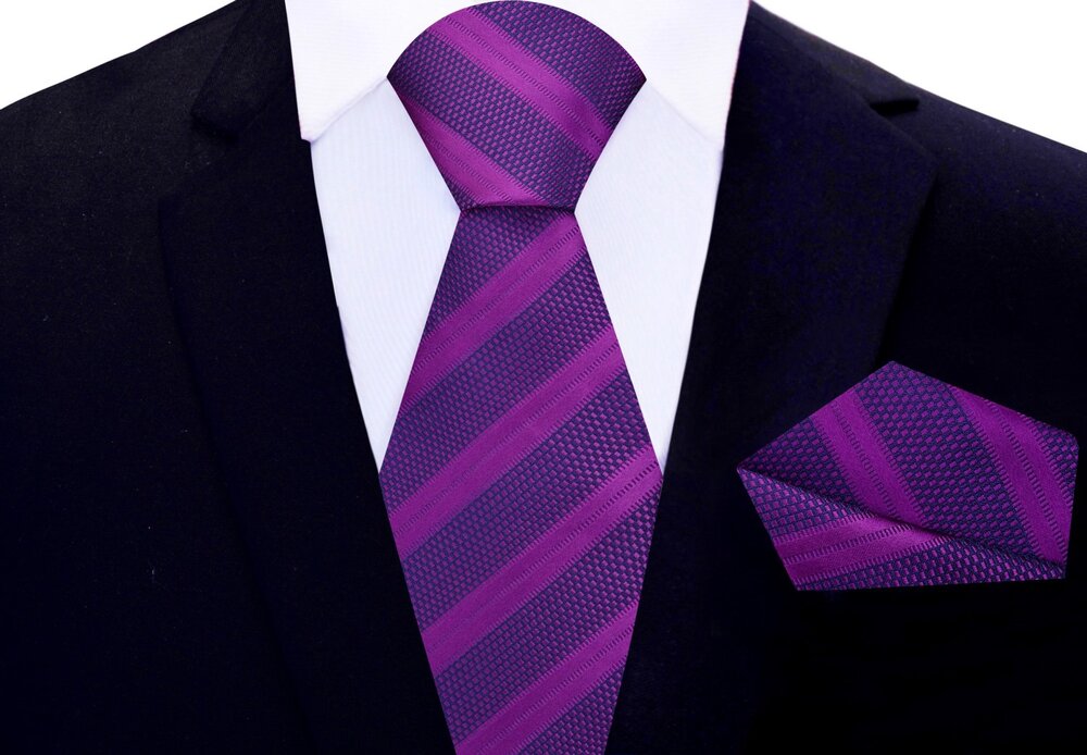 Main View: Shades of Purple Stripe Tie and Pocket Square