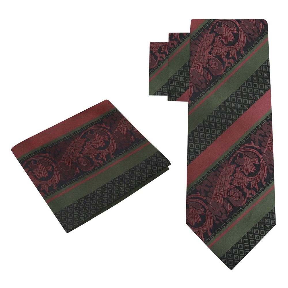 Alt View: Red Wine Intricate Floral Tie and Pocket Square