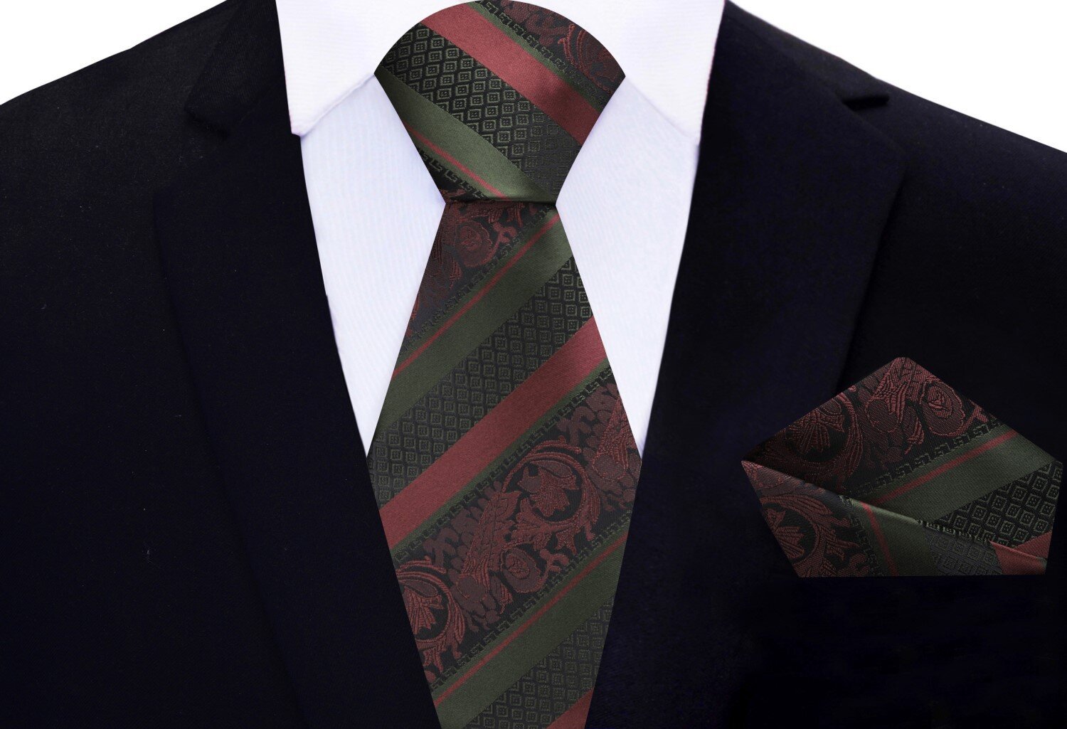 Main View: Red Wine Intricate Floral Tie and Pocket Square