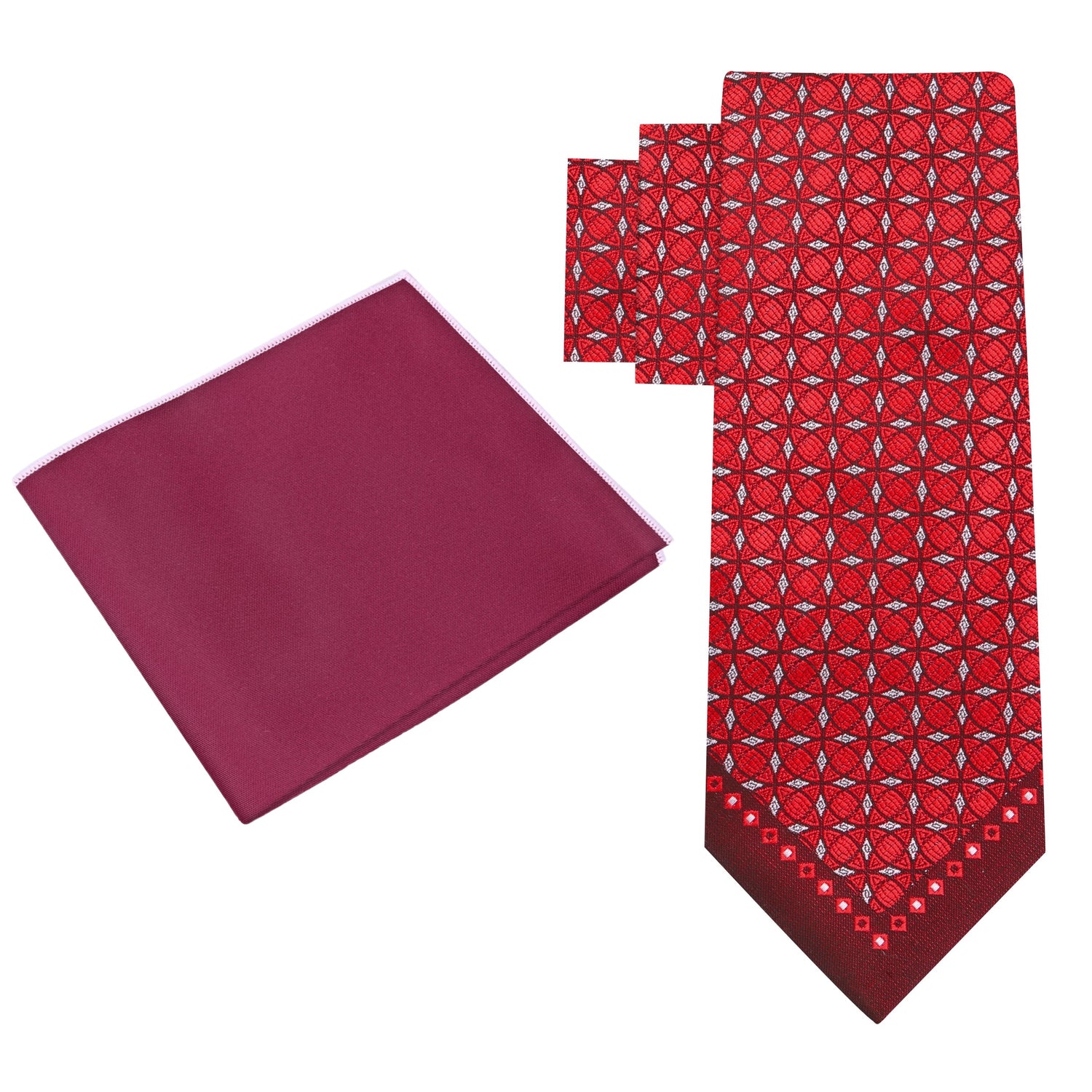 Self Tie: A Red and Light Brown Sphere Abstract Pattern Silk Necktie with Dark Red Tie Tip, Deep Red Pocket Square