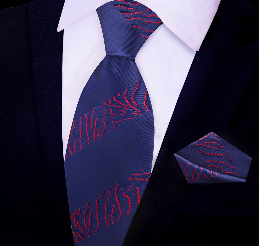 Blue, Red Tiger Pattern Tie and Square