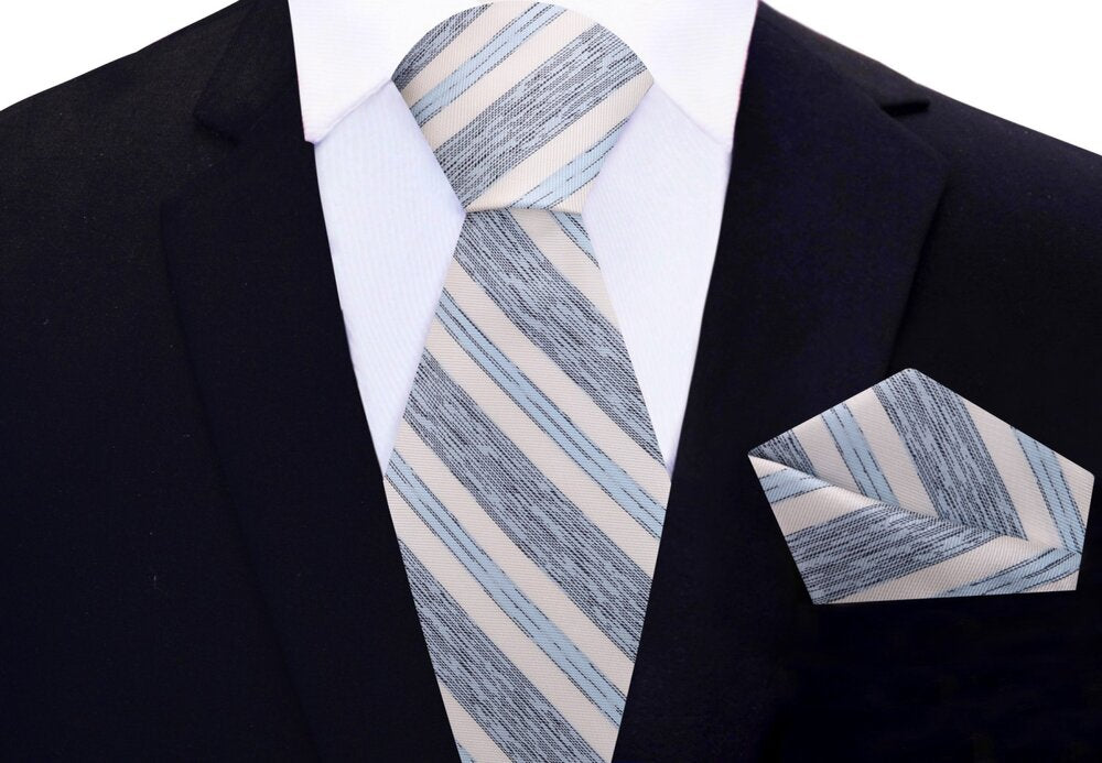 Main View: Light Blue Stripe Tie and Pocket Square