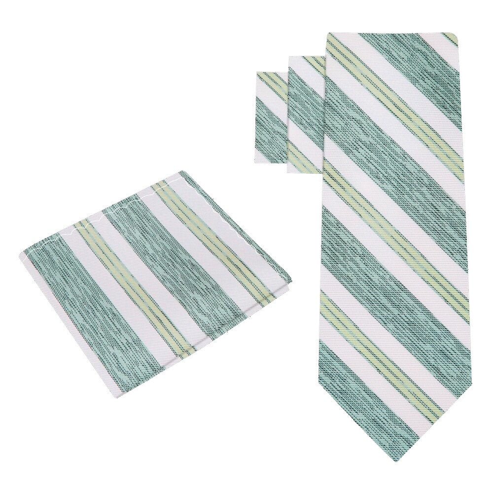 Alt View: Green Shadow, Cream Stripe Tie and Pocket Square