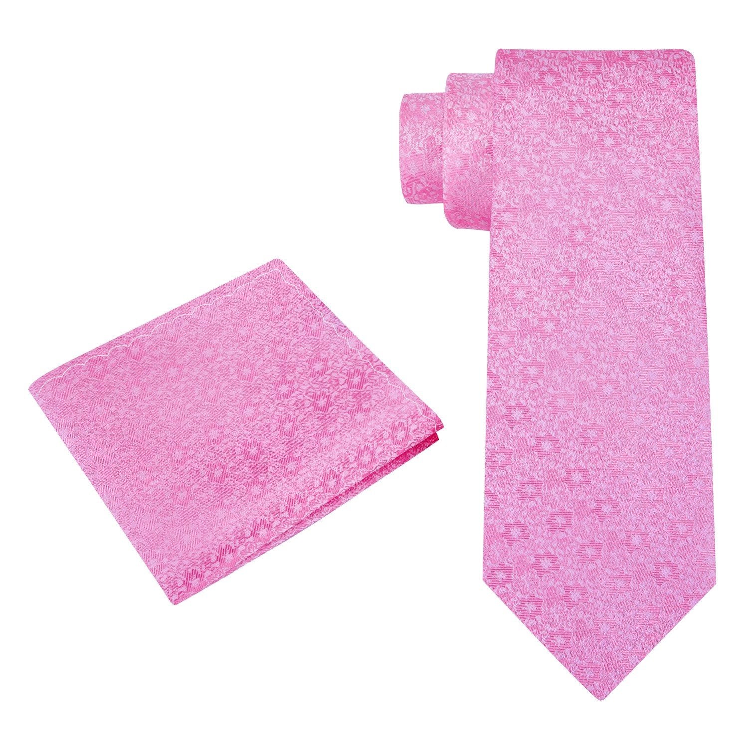 Alt View: A Solid Pink Shimmer Pattern Silk Necktie, Matching Pocket Square