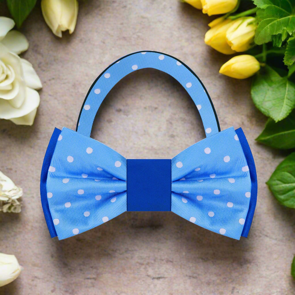 Pre Tied: Shades of Blue Polka, White Polka/Solid Bow Tie  