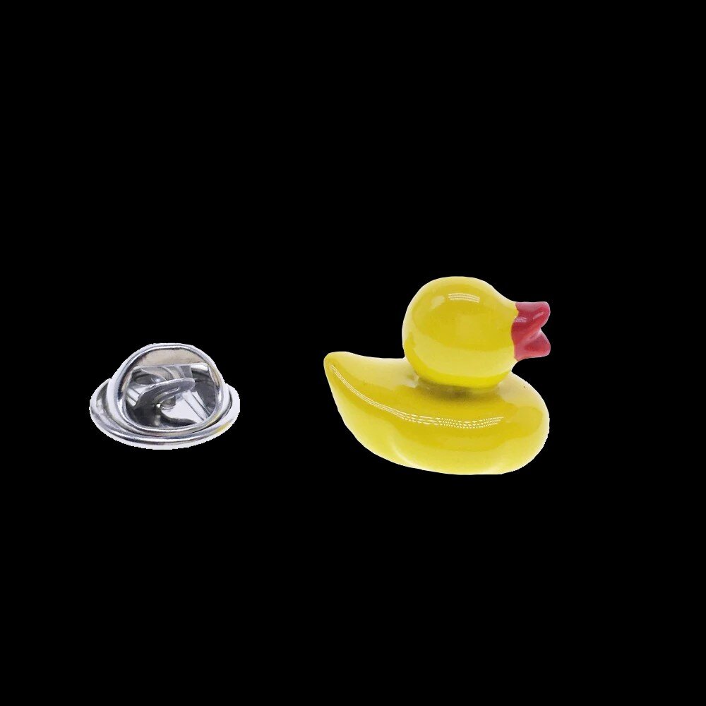 A Yellow, Red Duck Shaped Lapel Pin