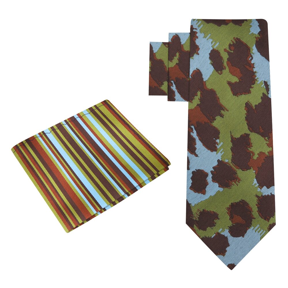 Alt View: Brown Green Cheetah Tie and Square
