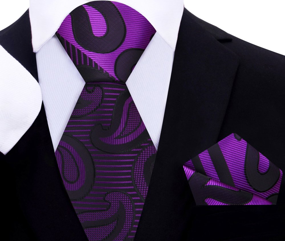 Purple Paisley Tie and Pocket Square||Purple