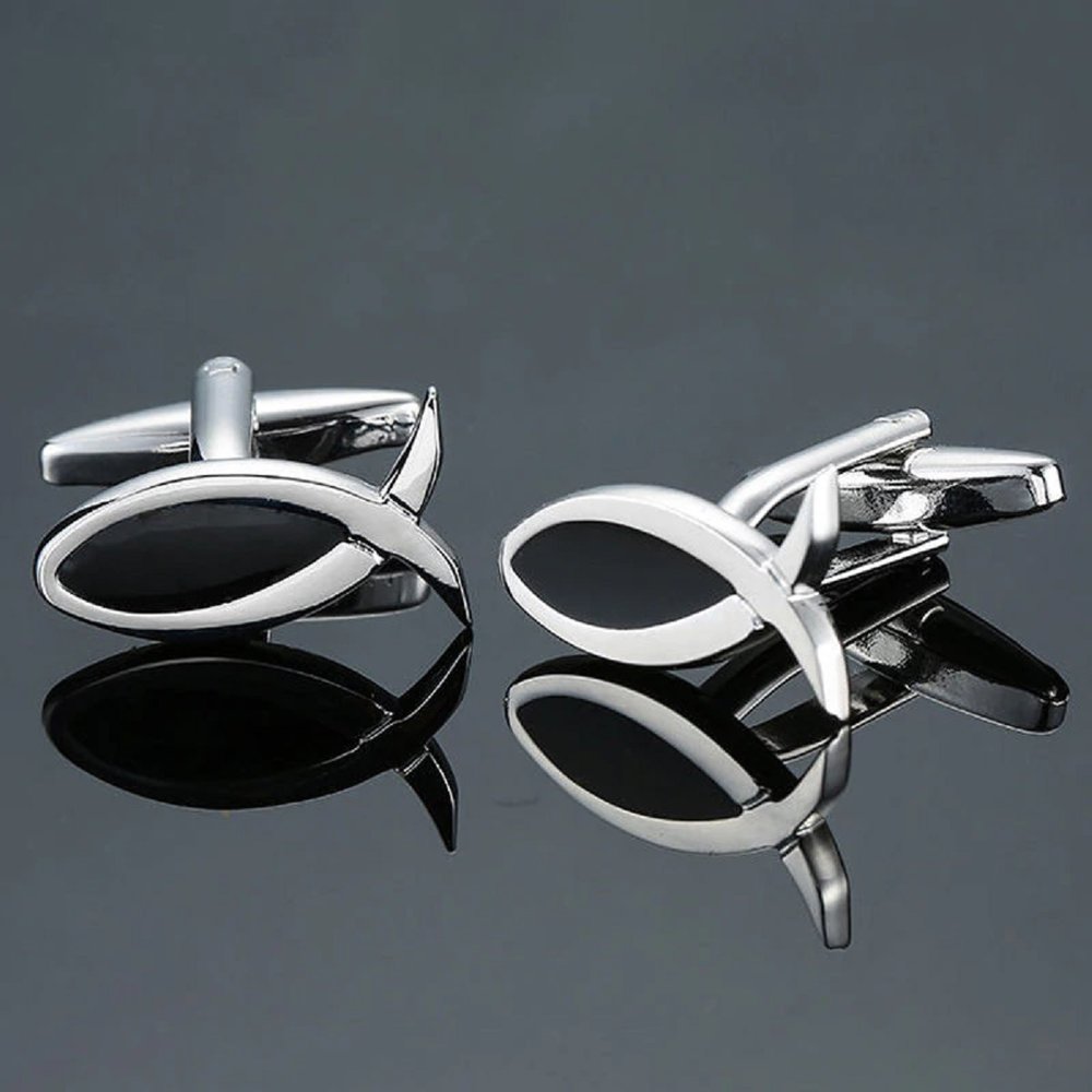 A Chrome Black Color with Fish Shape Cuff-links