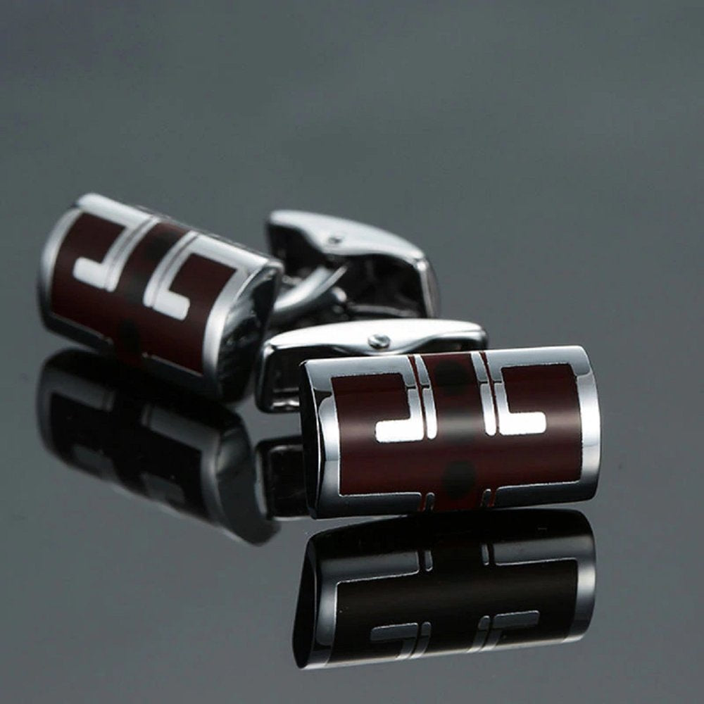 A Mahogany and Brown Flex Shaped Cuff-links.