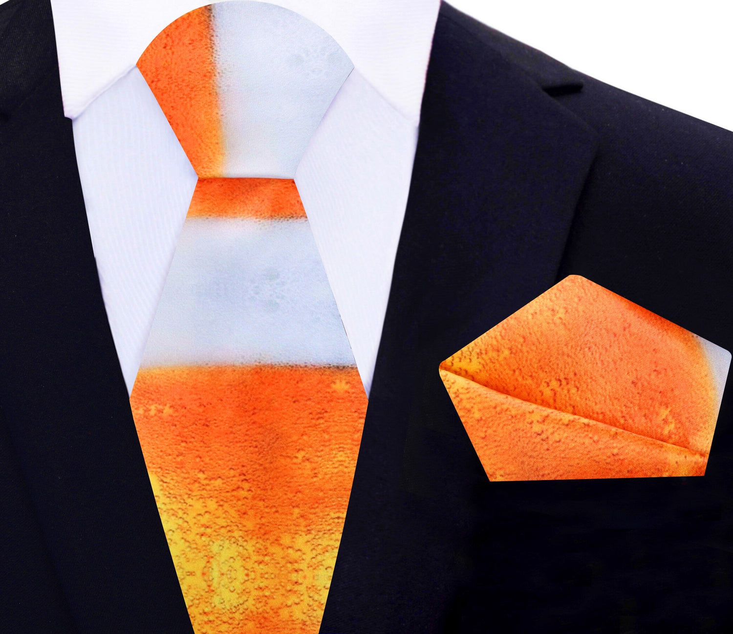 Main View: Orange, White Fresh Draft Beer Tie and Pocket Square