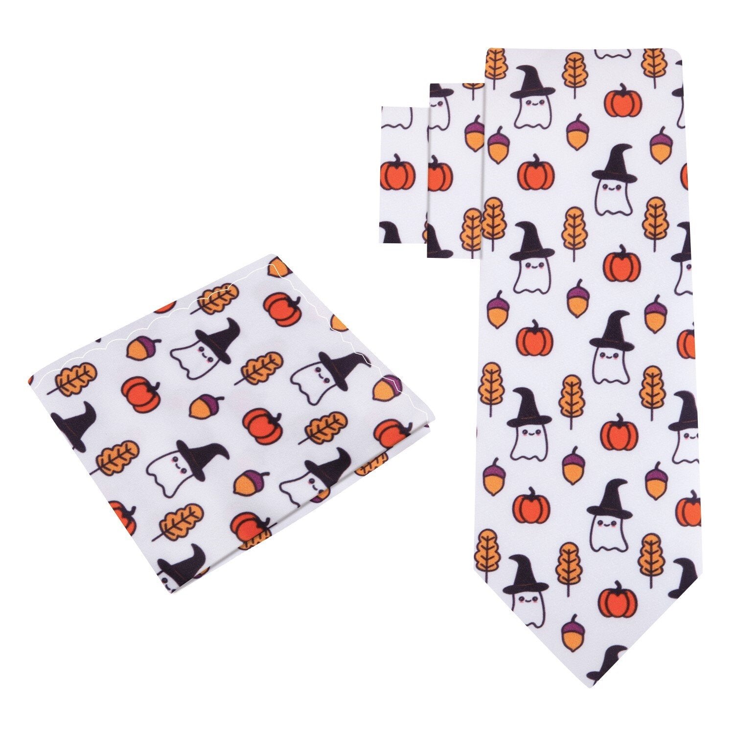Alt View: White, Orange, Black Ghost/Witch, Pumpkin, Acorn, Fall Leaf Tie And Pocket Square