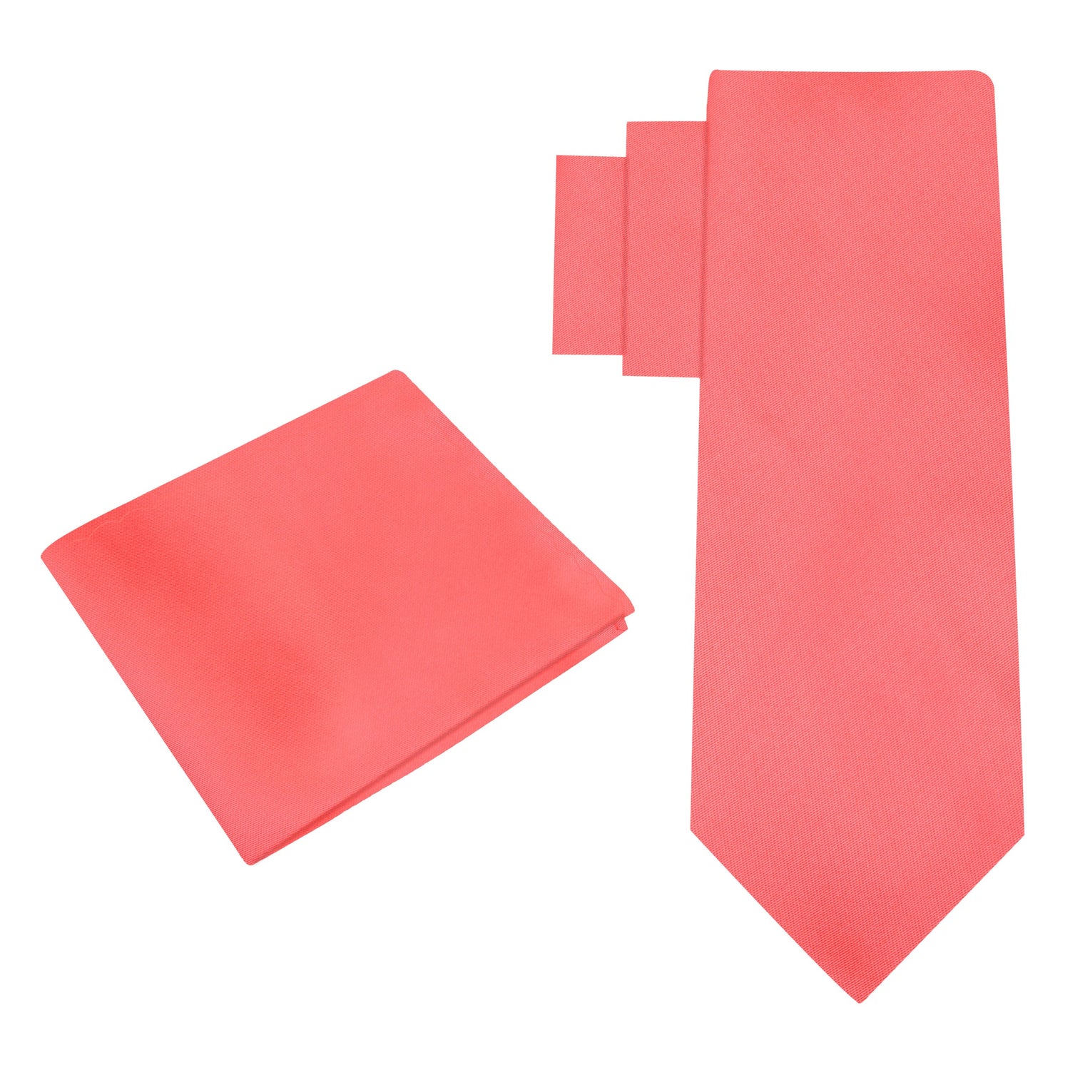 Alt View: Bright Coral Solid Glossy Silk Necktie and Pocket Square