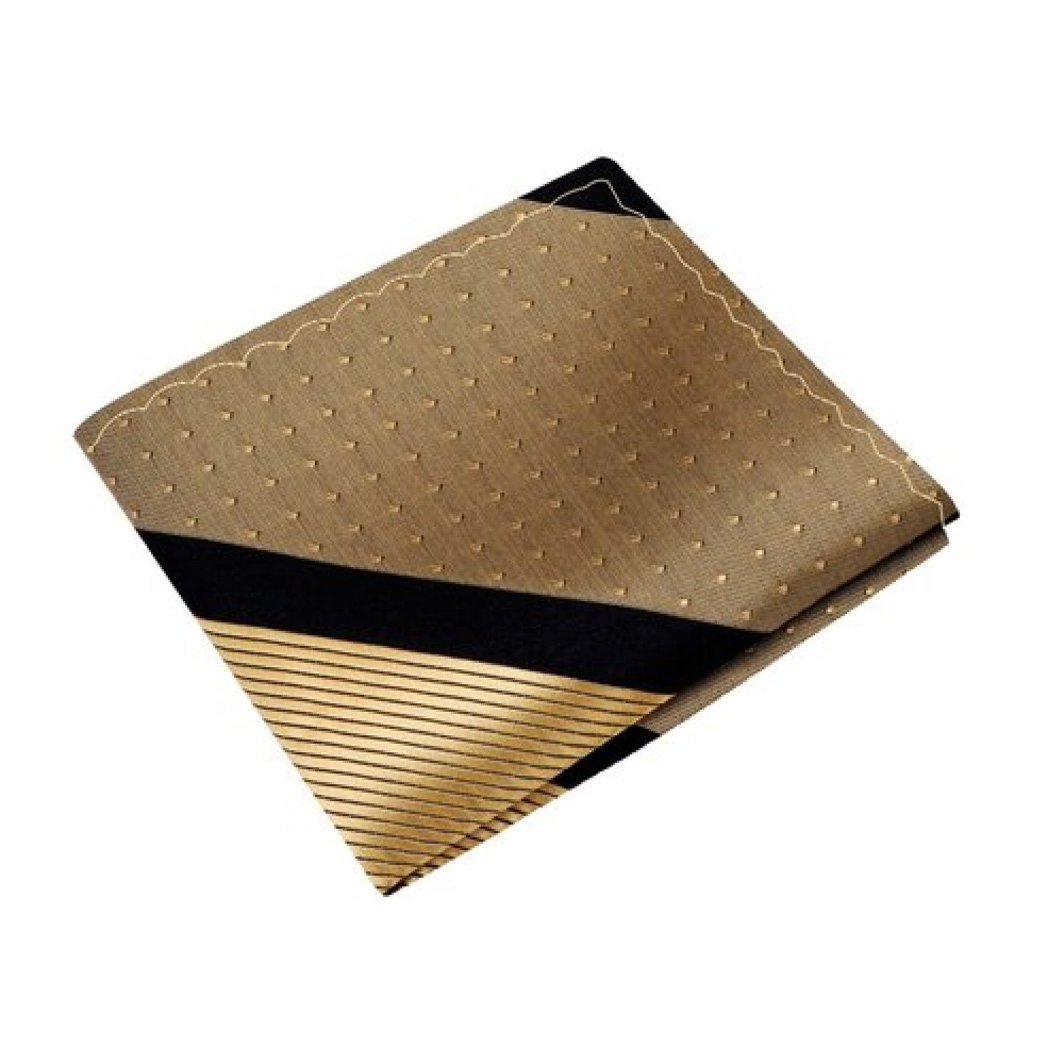 A Gold, Black Color Stripe with Subtle Check and Stripe Texture Pattern Silk Pocket Square