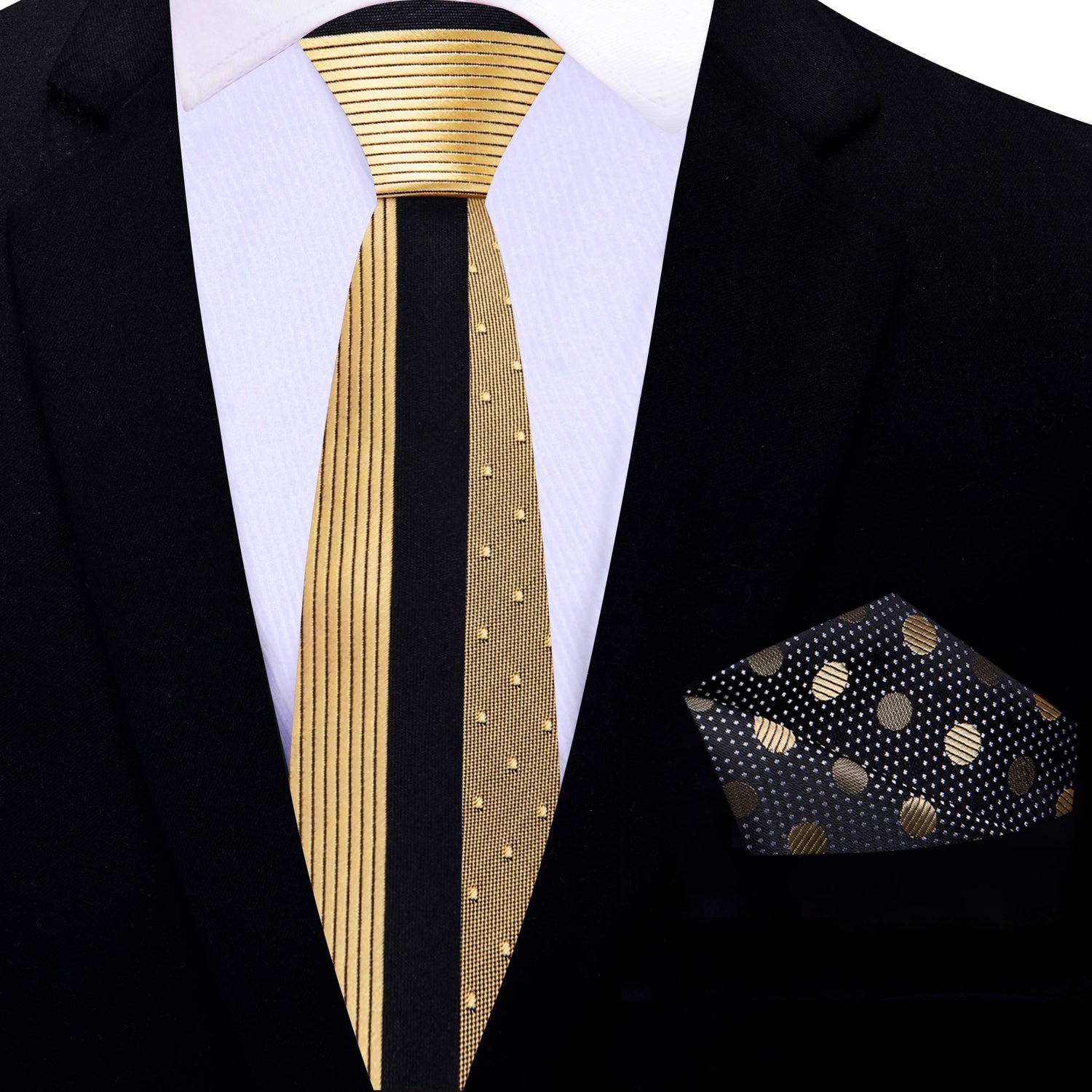 Gold, Black Thin Tie and Accenting Square