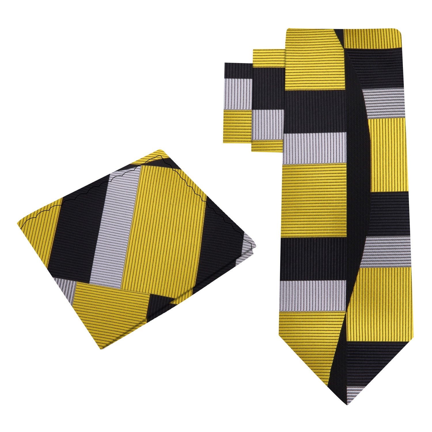 Yellow, Black Geometric/Abstract Tie and Pocket Square