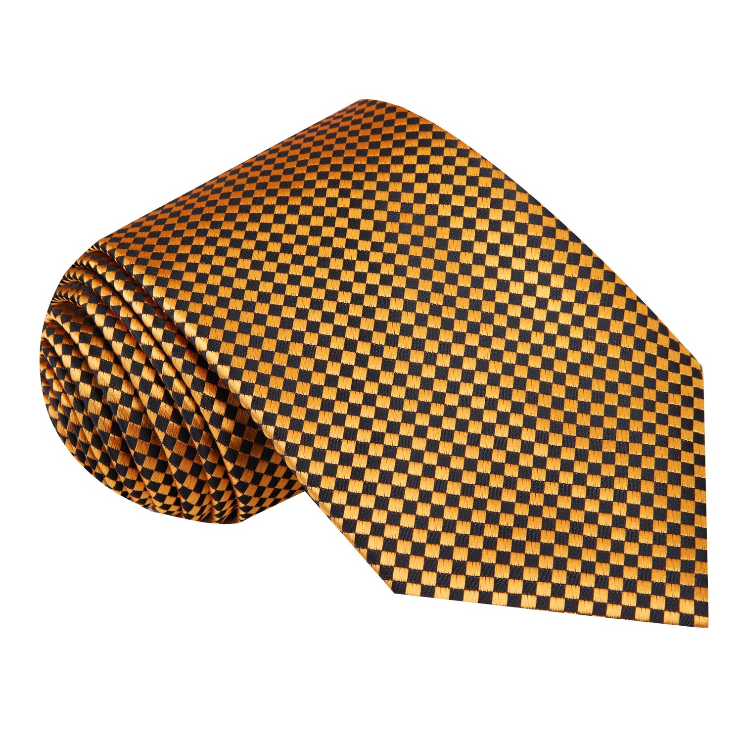 A Gold, Black Check Pattern Silk Necktie 