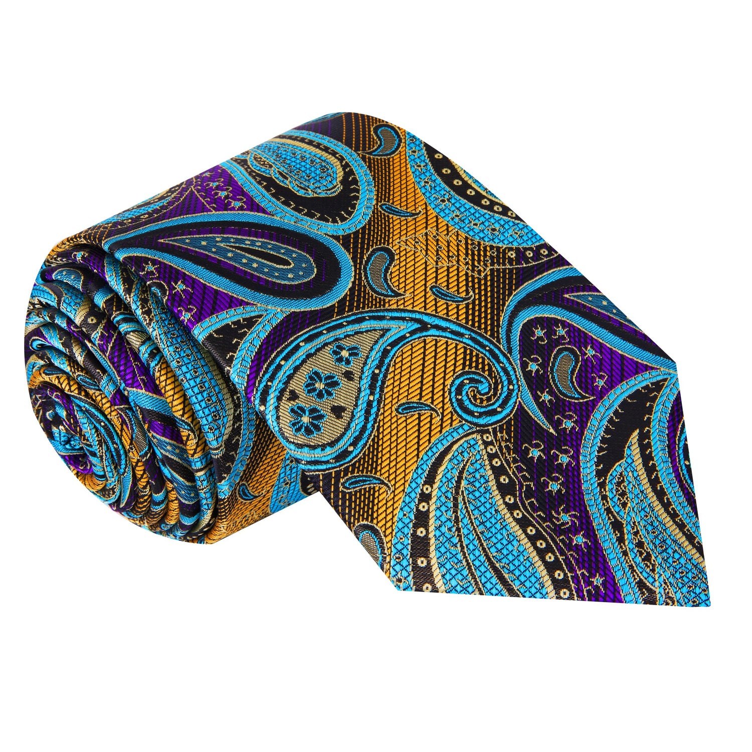 A Copper, Purple, Teal Paisley Pattern Silk Necktie 
