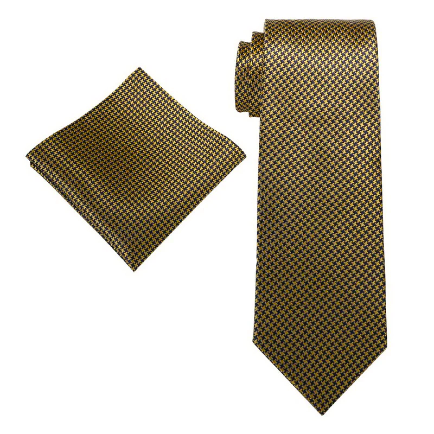 Alt View: Gold and Blue Hounds Tooth Necktie and Square