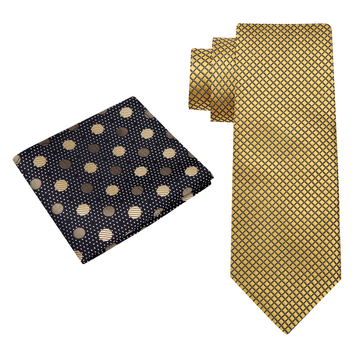 Alt View: Gold Geometric Necktie with Black Gold Polka Square