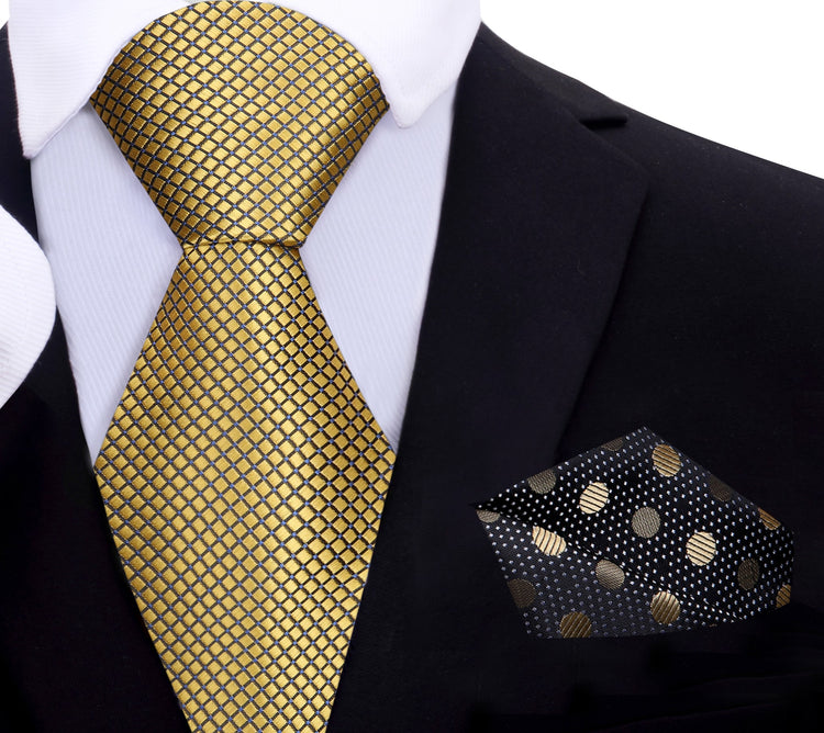 Gold Standard Geometric Silk Necktie, Pocket Square