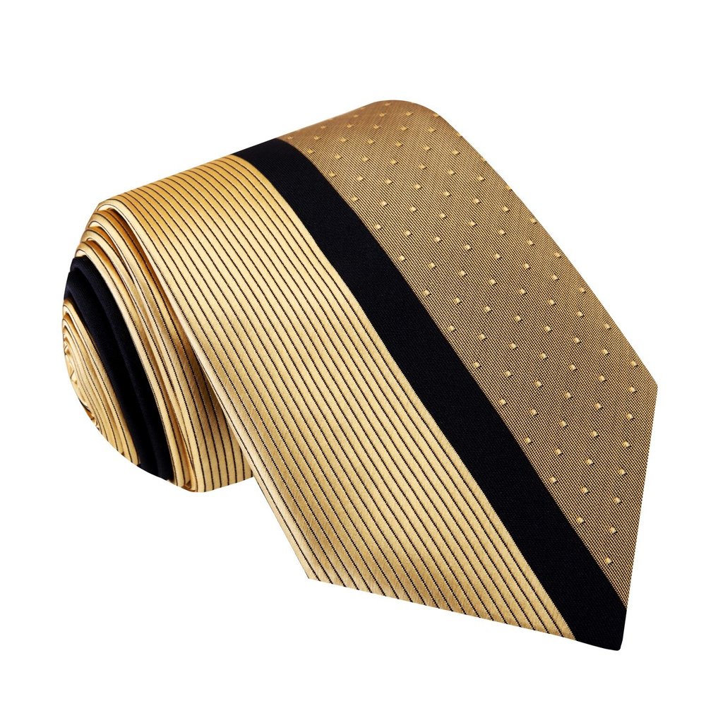 A Gold and Black Abstract Pattern Silk Necktie  