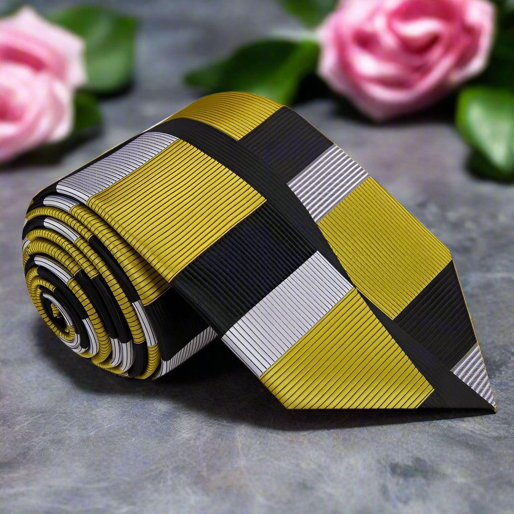 Gold, black and silver abstract necktie