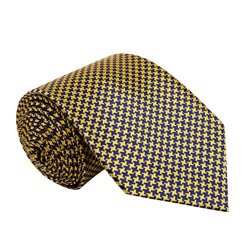 Gold, Blue Hounds Tooth Tie||Gold/Blue