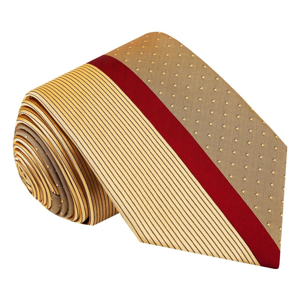 A Gold And Burgundy Abstract Pattern Silk Necktie