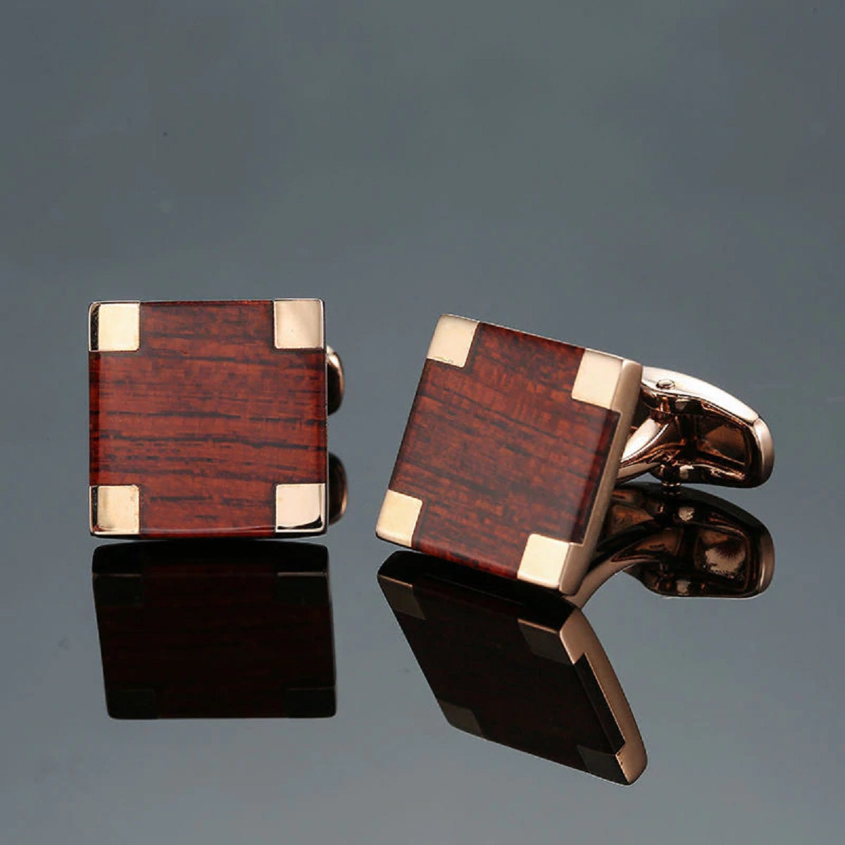 Gold with Brown Square Cufflinks