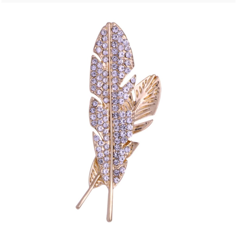 Gold Color with Jewel Feather Lapel Pin 