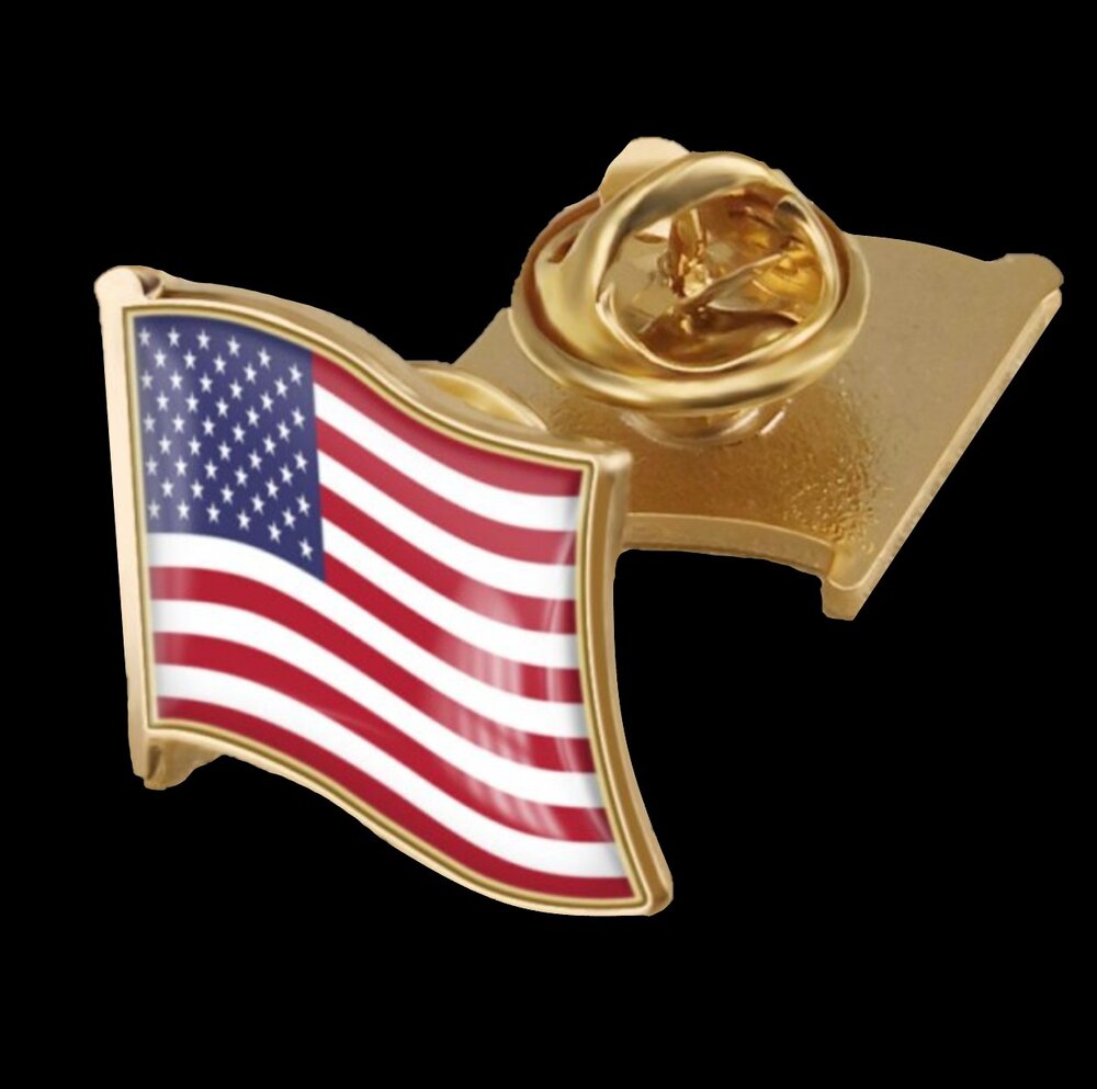 Gold metal wavy american flag lapel pin||Gold Wavy