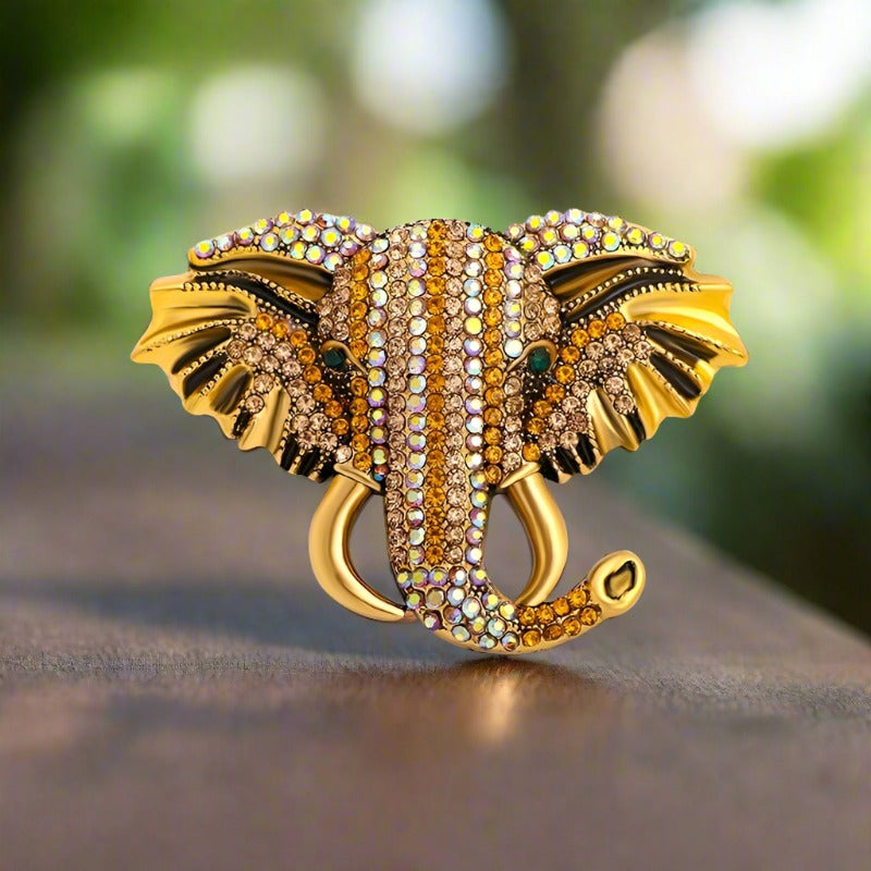 Orange and Gold Gemstone Elephant Lapel Pin