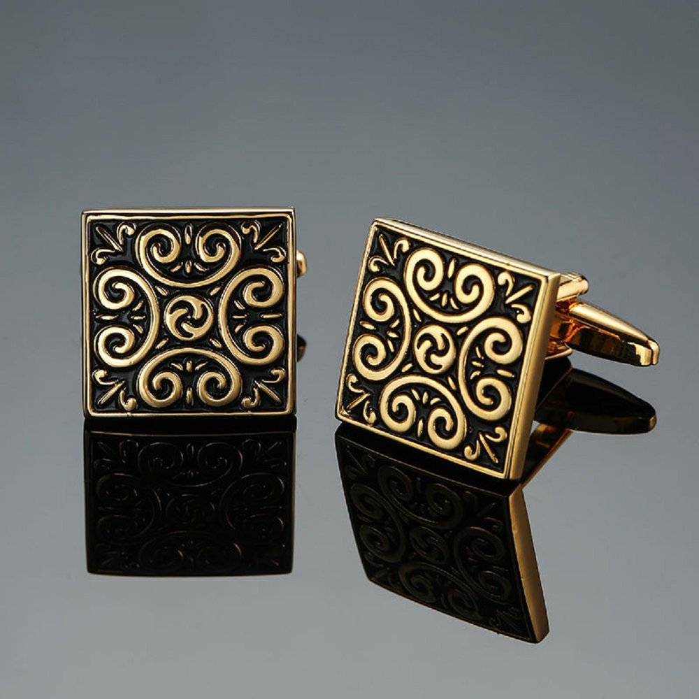 A Gold, Black Color Square Shape with Samurai Design Cuff-links.