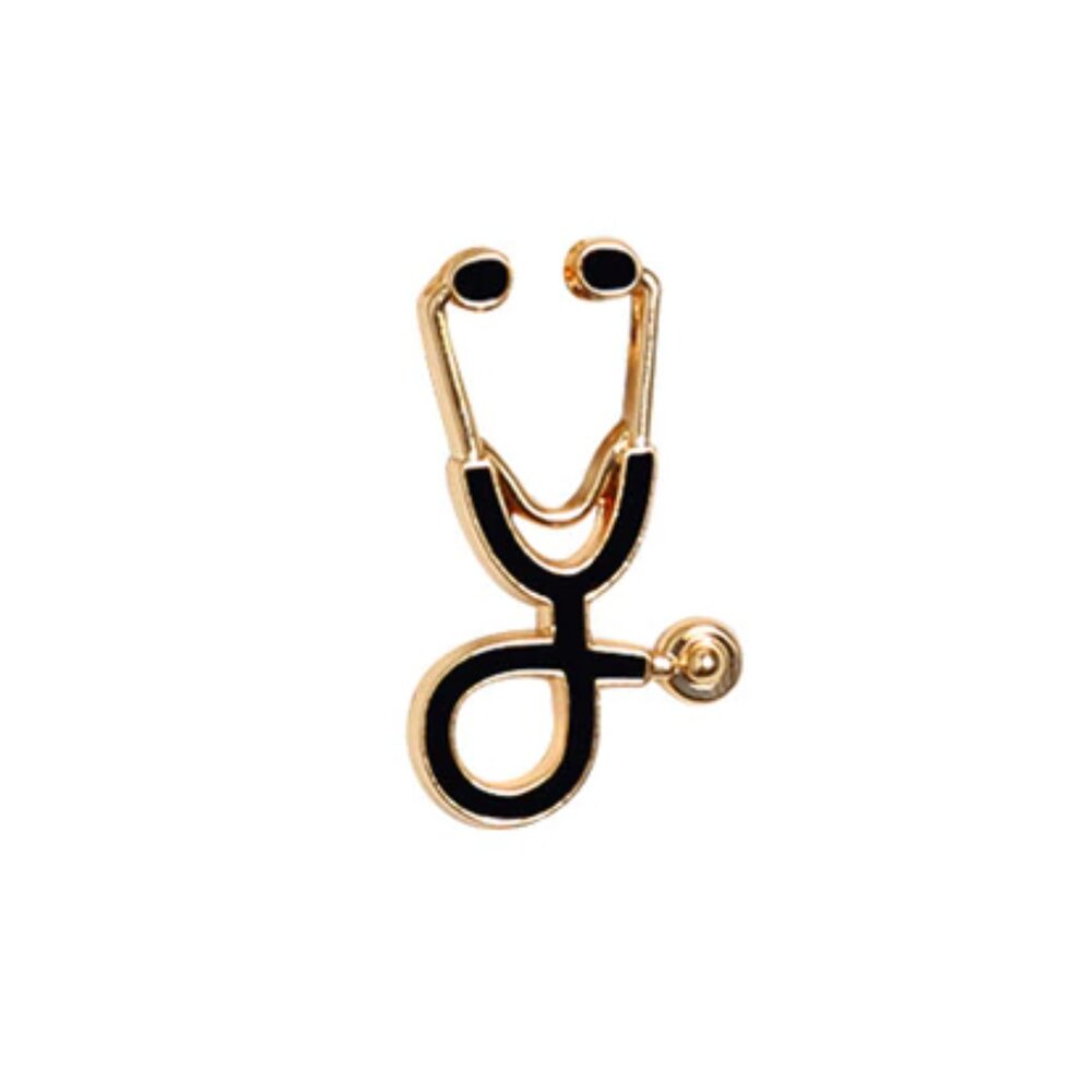 Gold Black Stethoscope Lapel Pin