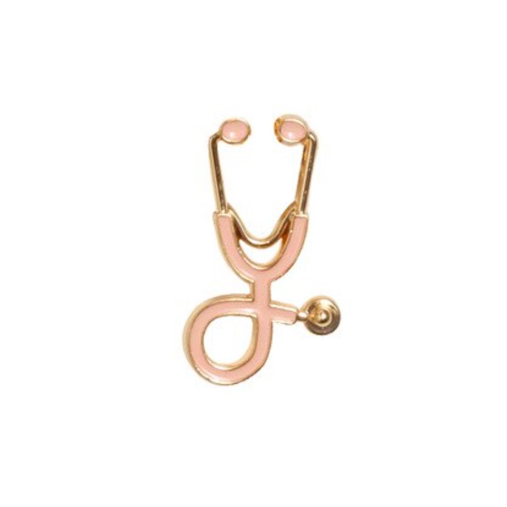 Gold Pink Stethoscope Lapel Pin
