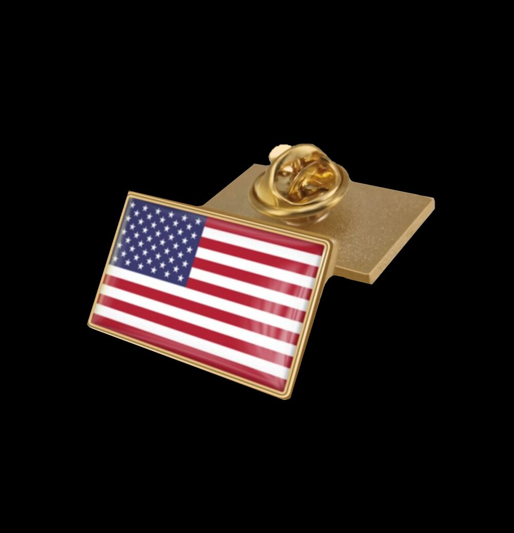 Gold metal rectangle american flag lapel pin||Gold Rectangle