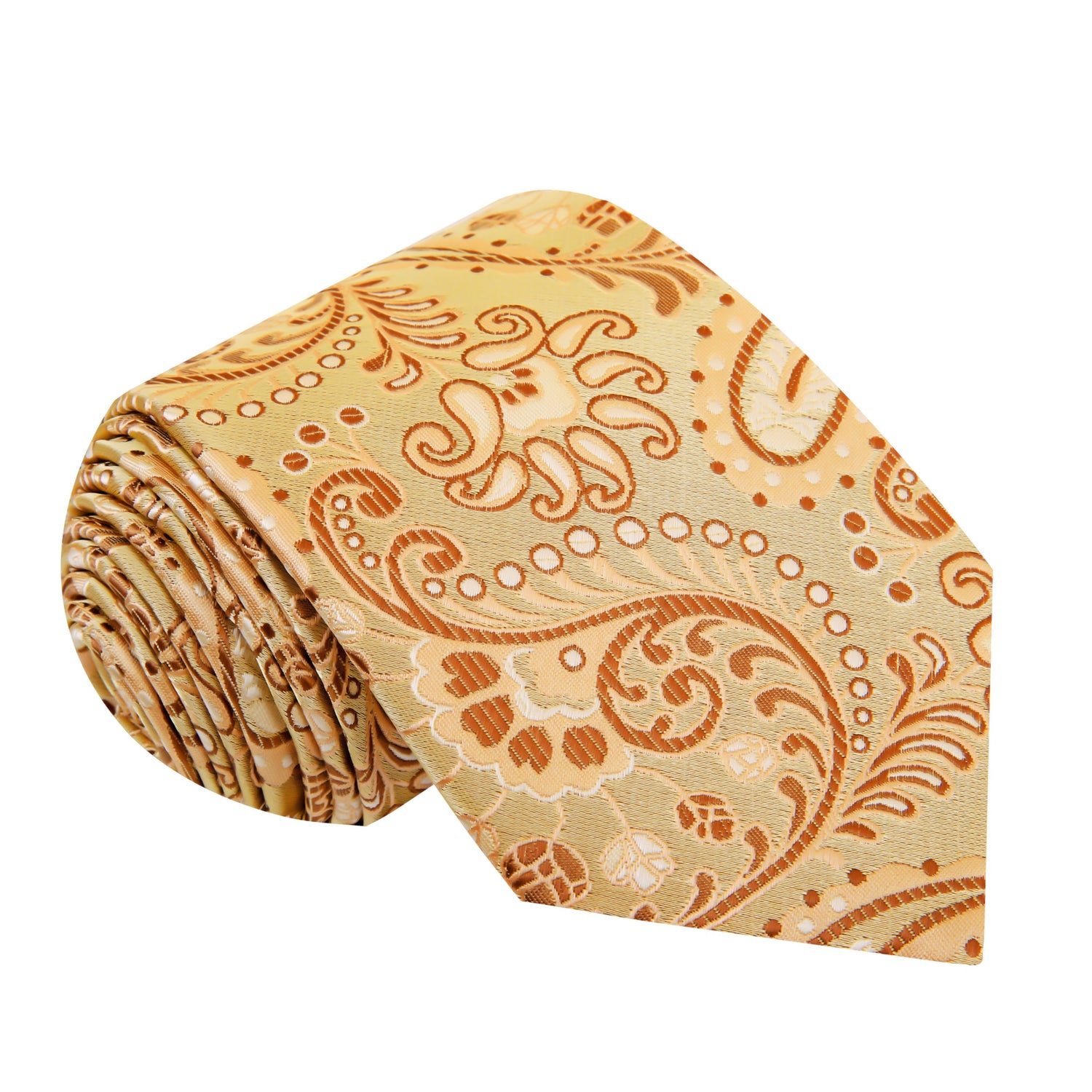 A Gold, Brown Paisley Pattern Silk Necktie 