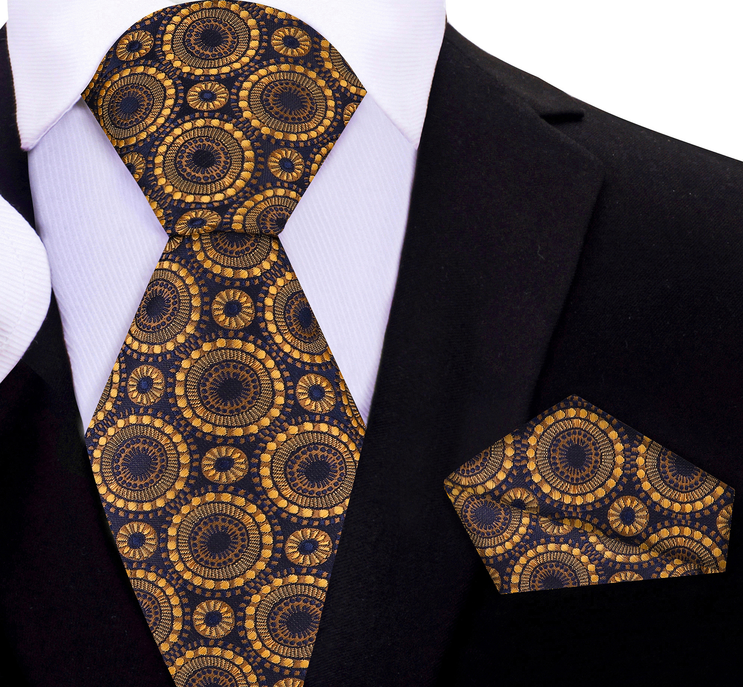Gold and Brown Circles Tie and Square