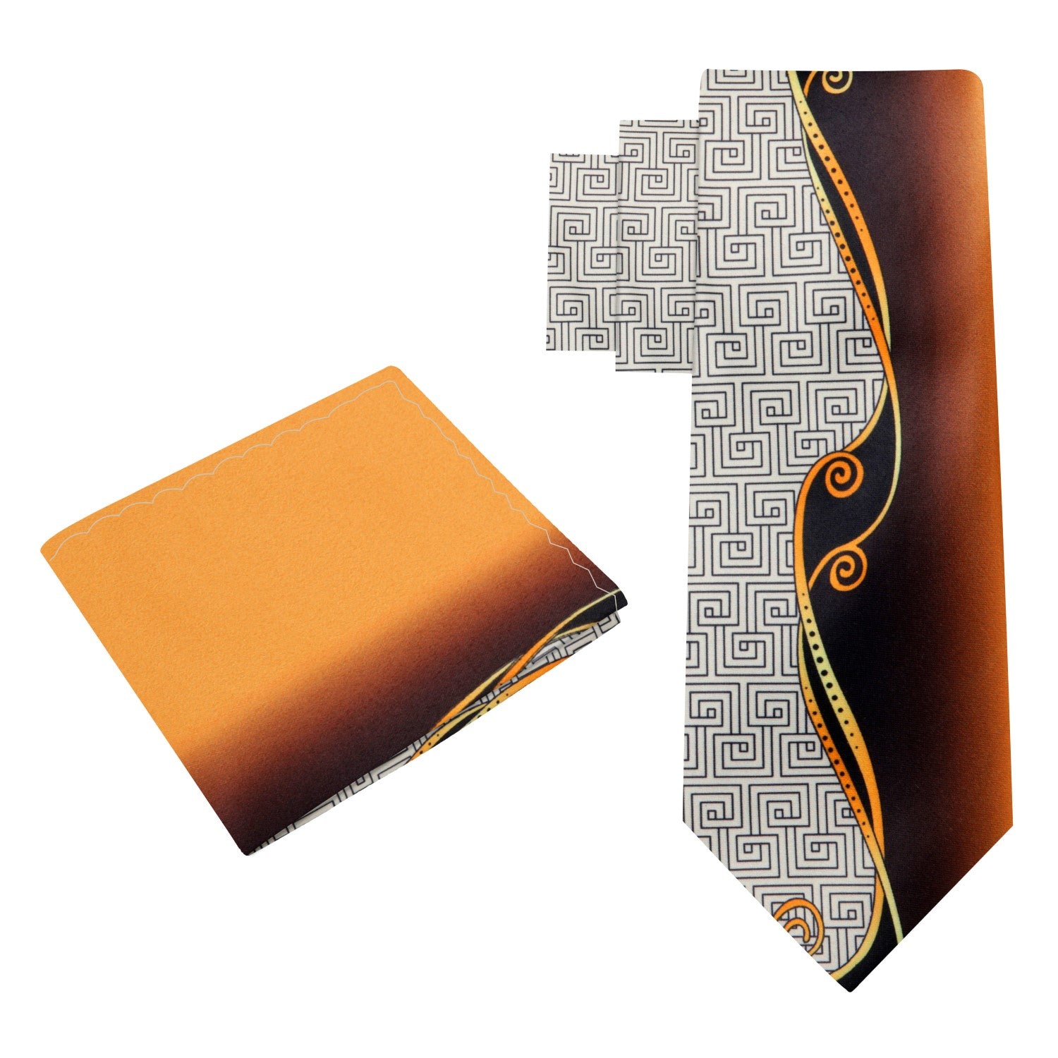 Alt View: Golden Brown Abstract Tie and Pocket Square